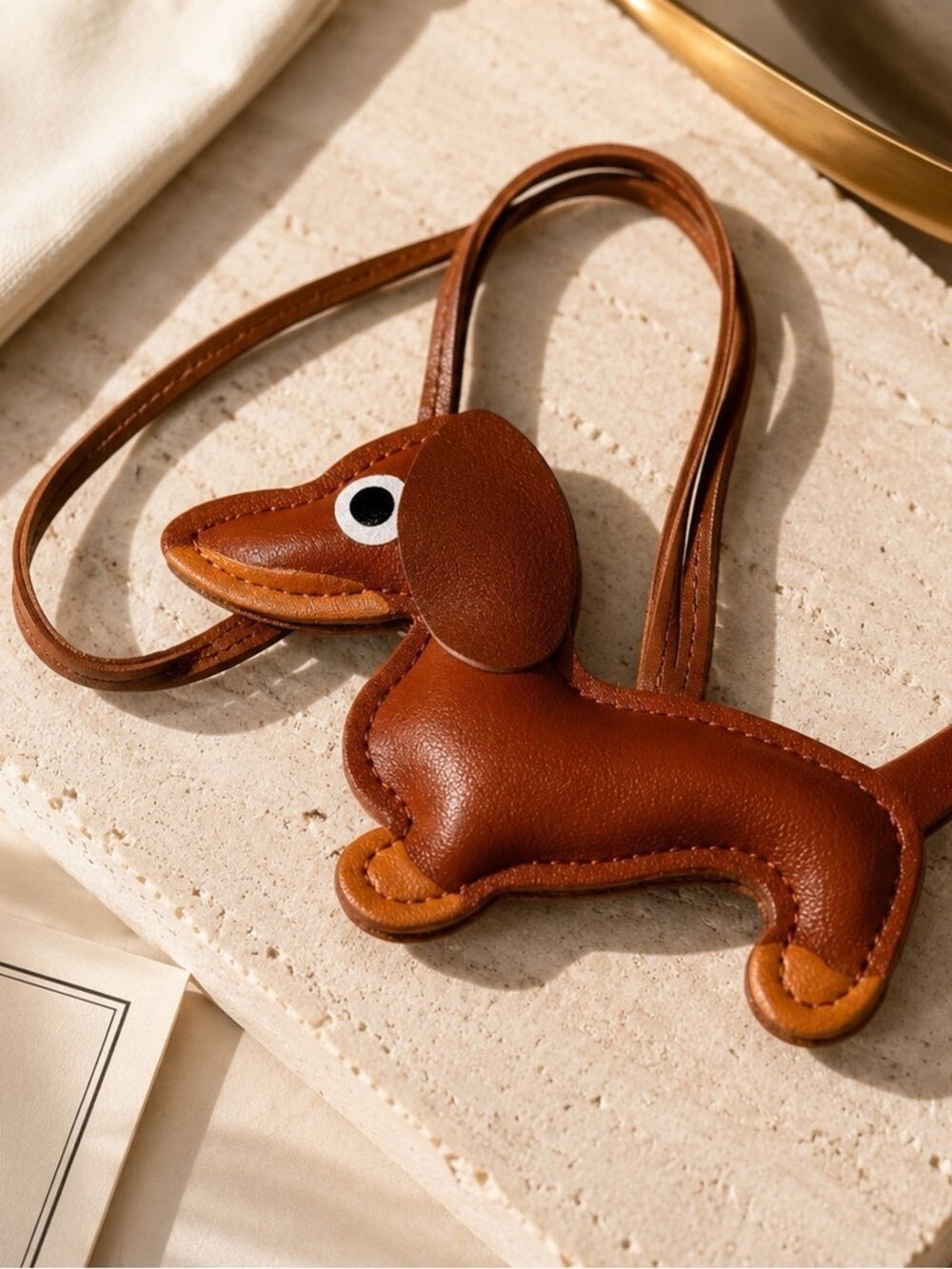 Cute Brown Dachshund Dog Bag Charm Keychain | Wiener Dog Purse Charm